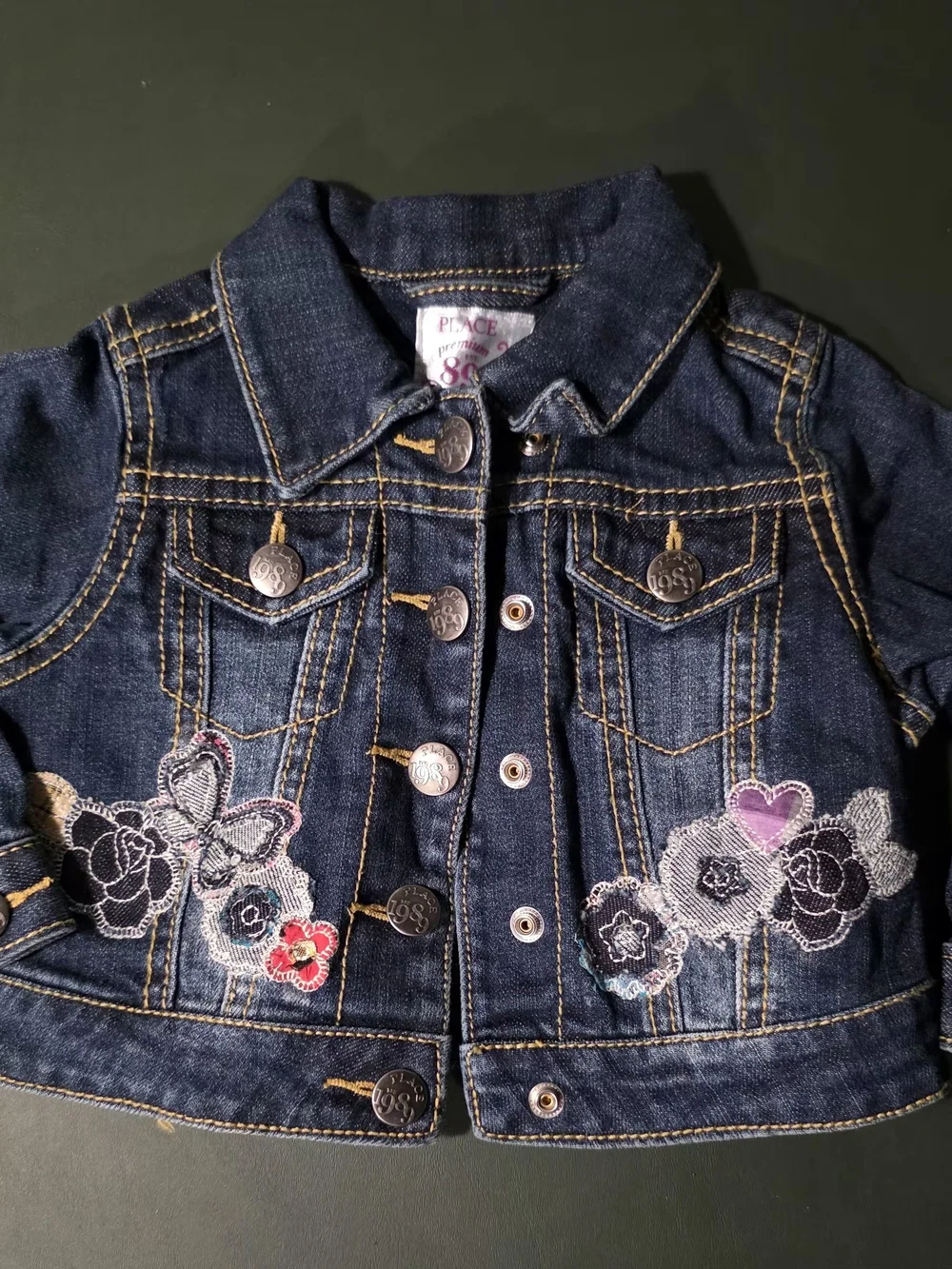 Denim Kids Jacket with Floral Embroidery - Blue